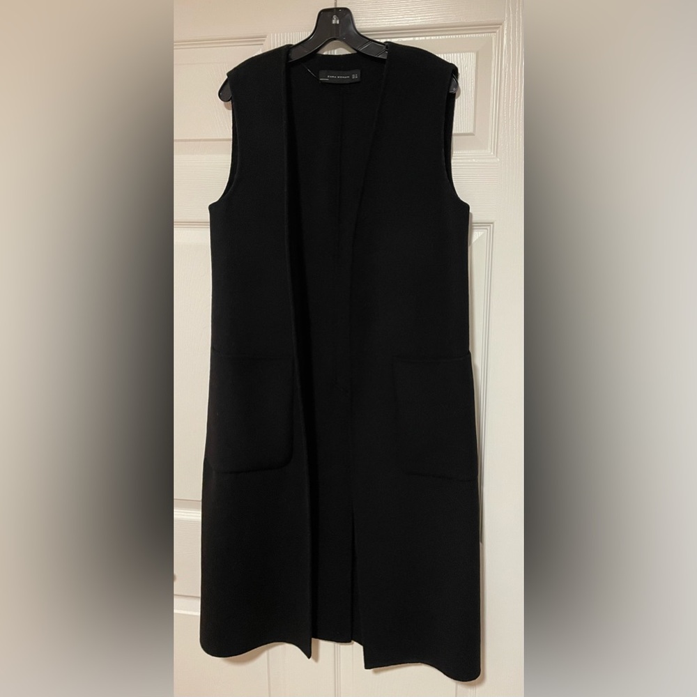ZARA Bohemian Black Wool Blend Sleeveless Coat Vest. Size Medium.